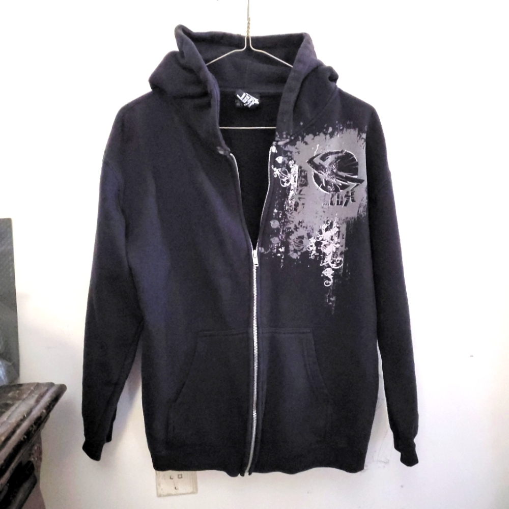 Black Zip Up Graphic Hoodie